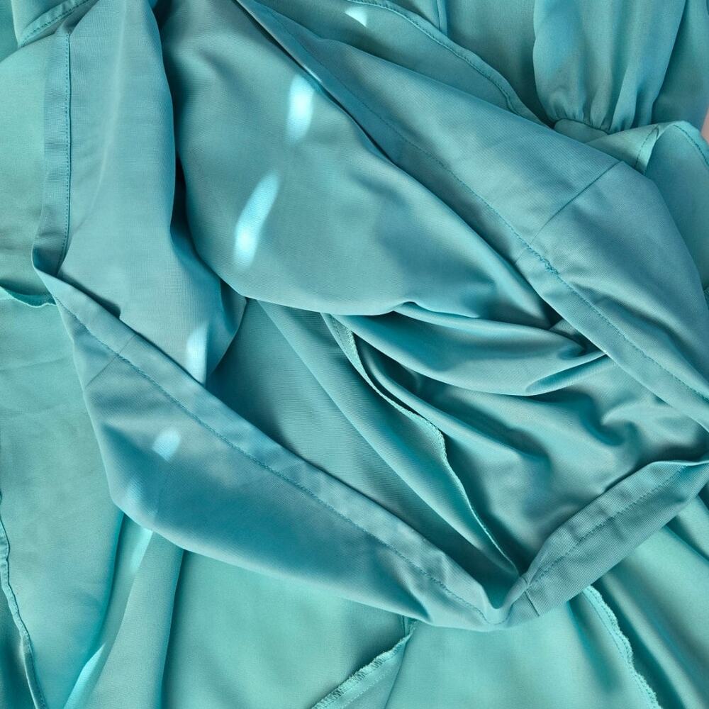 1980s Vintage Turquoise Chiffon Secretary Dress Sheer Bishop Sleeve USA Size 10 - Picture 9 of 10